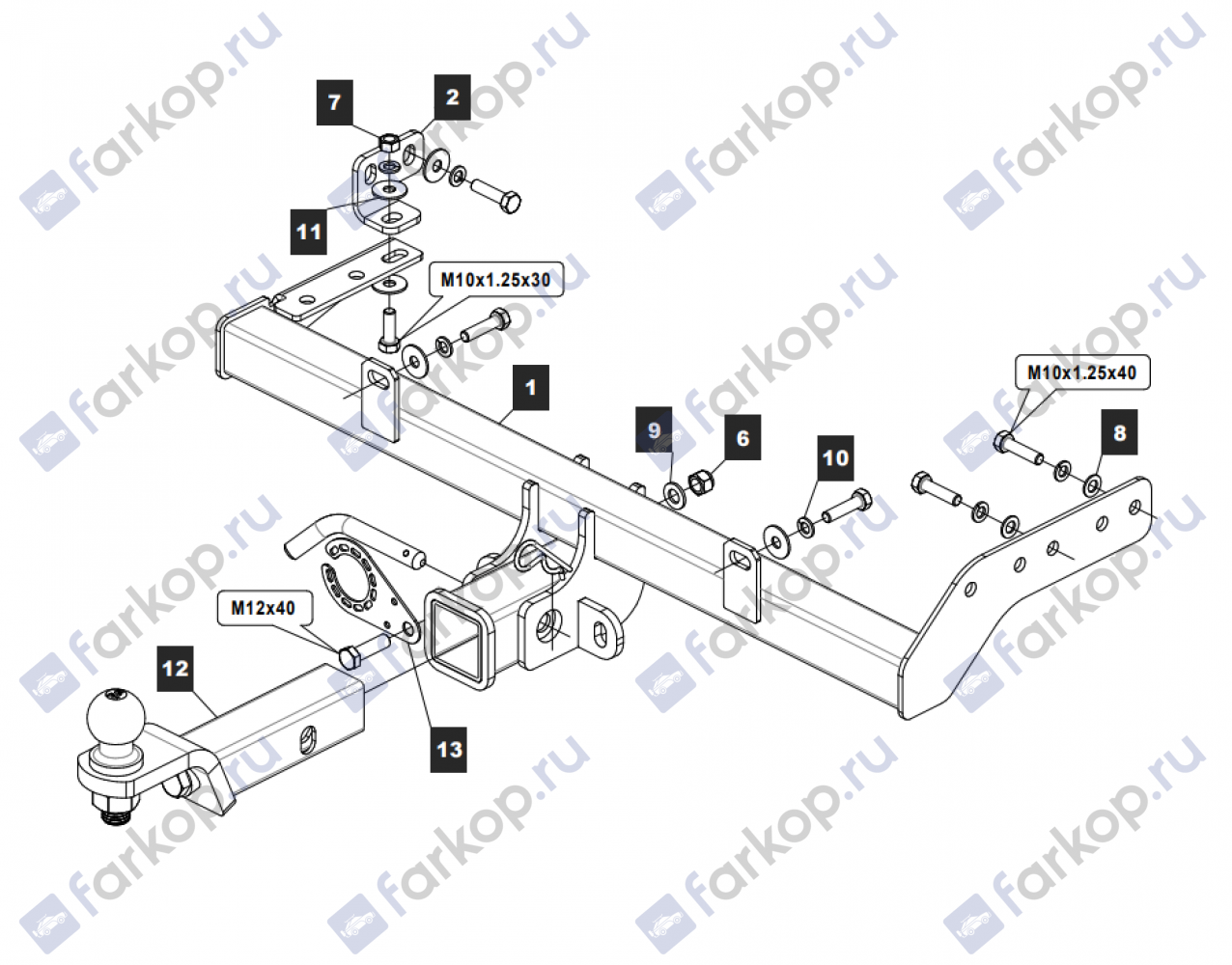 Фаркоп TowRus для Lada Kalina (седан, универсал, Cross) 2004-2013 279529 в 