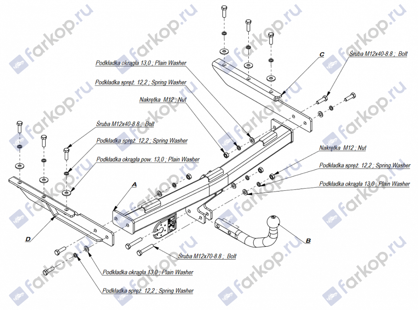 Фаркоп Imiola для Dodge Grand Caravan 2001-2008 (кроме STOWn GO) CH.003 в 